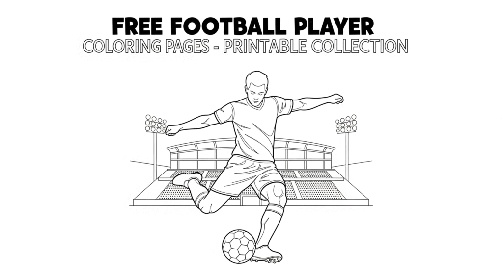 Football player kicking ball featured coloring page illustration.